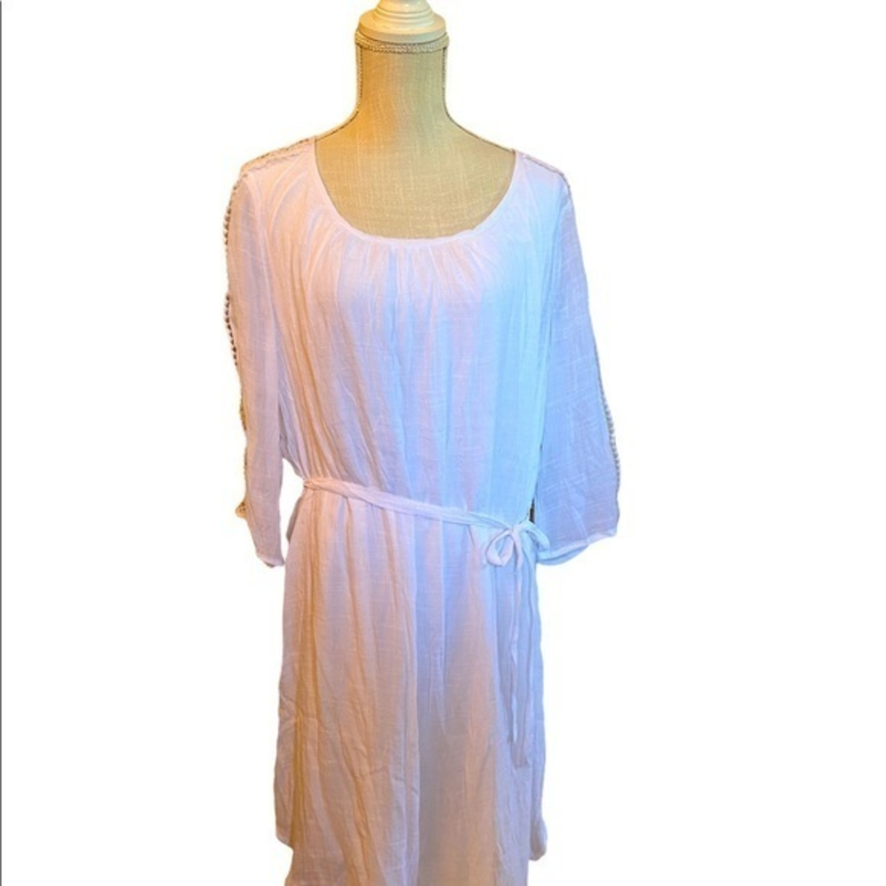 Mille Gabrielle NWT size 1X dress or bathing suit cover, white‎ lined belt lace